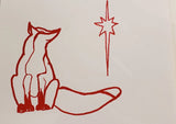 Red Fox and Star silk screened original art on Holiday Card with envelope. Wyoming Artist