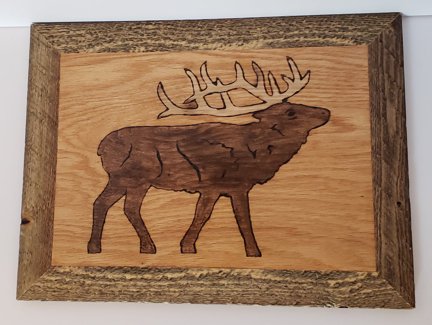Wall Plaque- Framed Wood Burned Elk