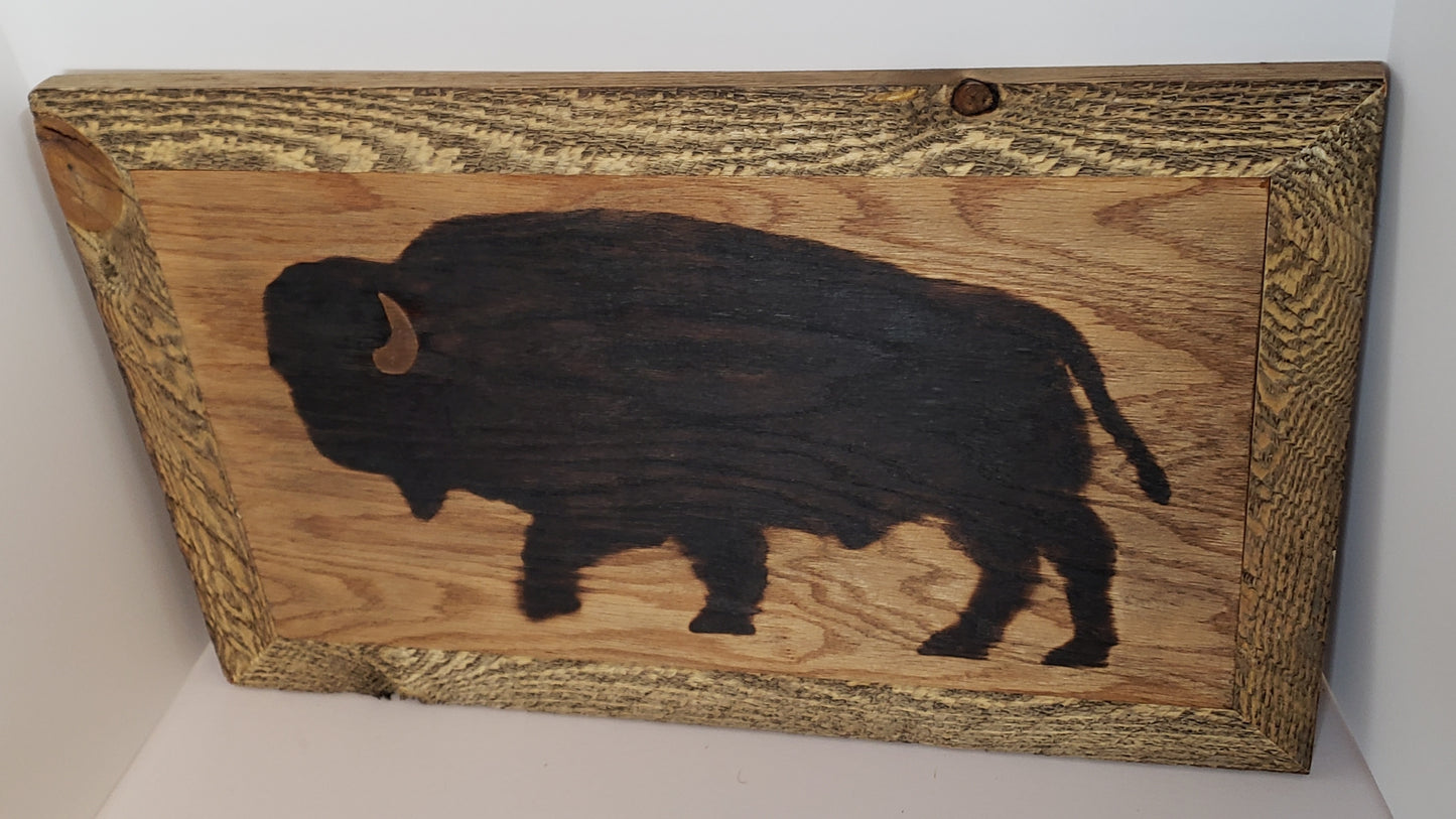 Wall Plaque- Framed Wood Burned Bison