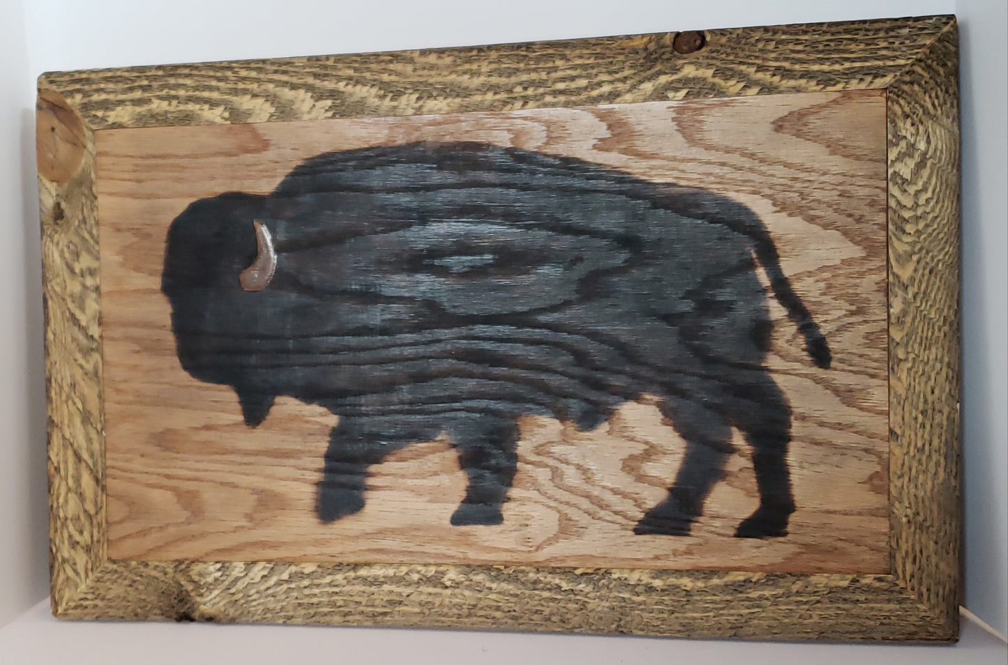Wall Plaque- Framed Wood Burned Bison