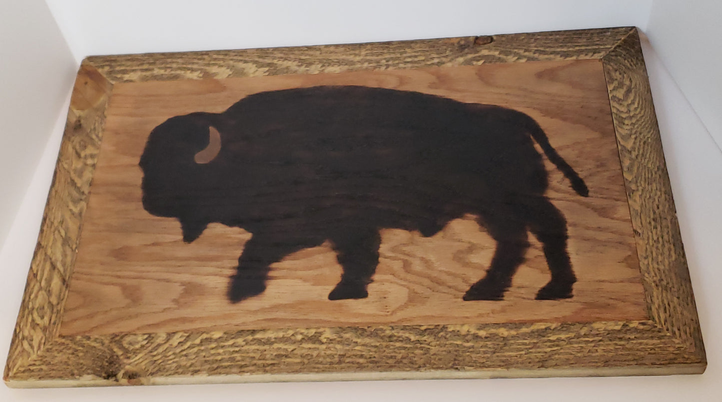 Wall Plaque- Framed Wood Burned Bison