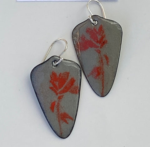 flame orange indian paintbrush on gray enamel. earrings