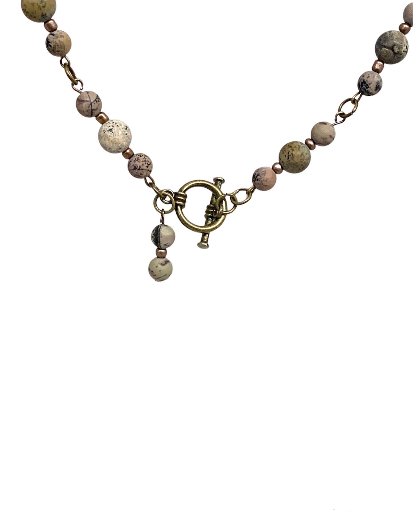 Jasper And Brass Necklace And Earring Set