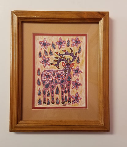 Framed Peruvian Style Fiber Art " Elk "