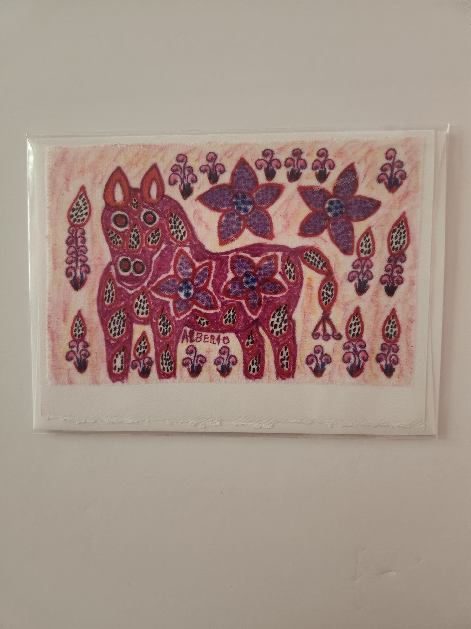 Fiber Art Card " Horse " 5 x 7 Peruvian Art Style