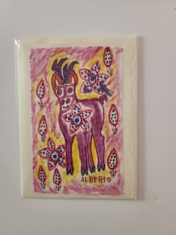 Fiber Art Card " Antelope " 5 x 7 Peruvian Art Style