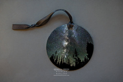 Milky Way as seen from Wyoming. small round metal print ornament
