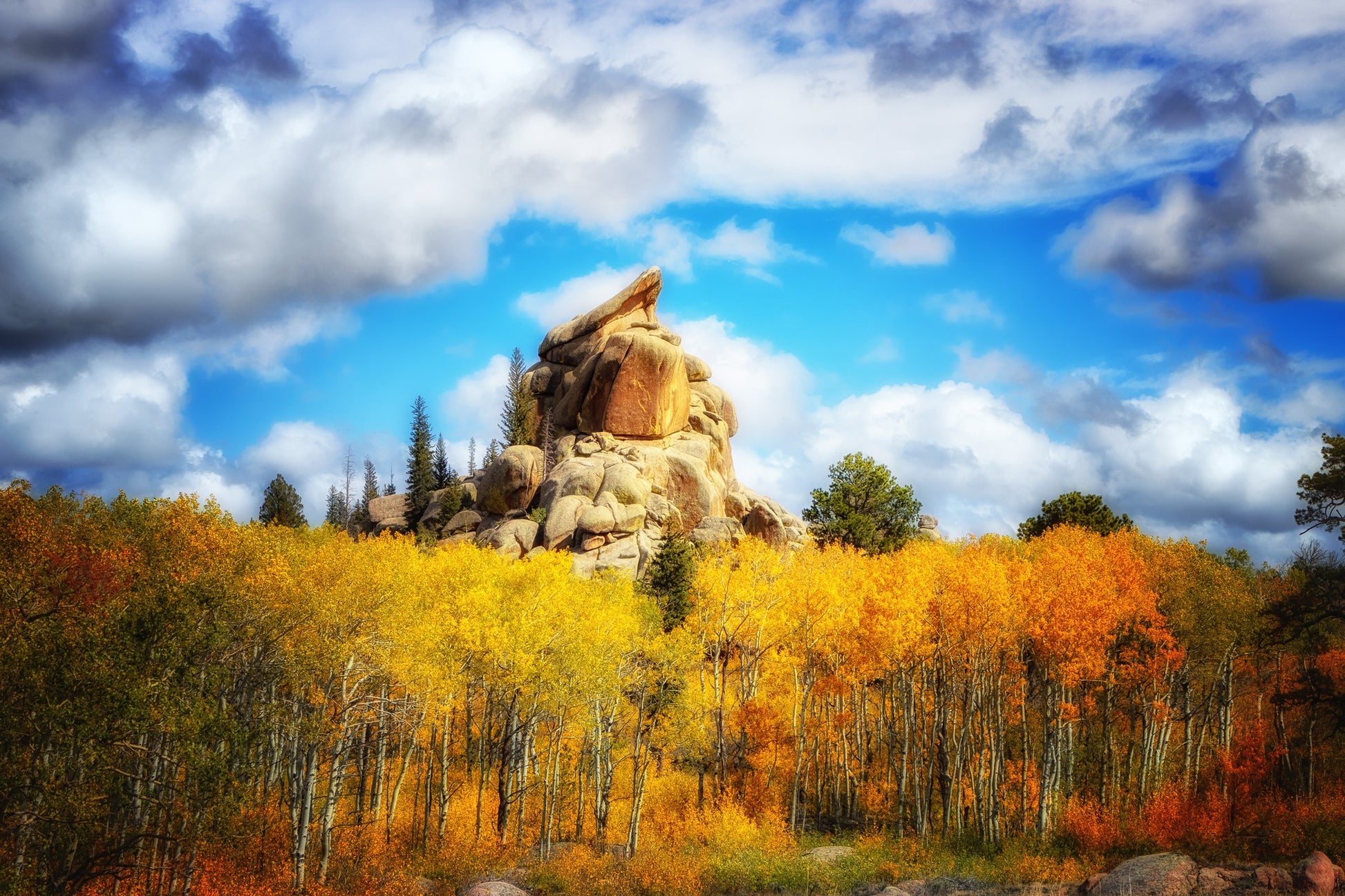" Autumn At The Nautilus " Glass Print. taken in Vedauwoo Wyoming near the Nautilus and Potato Chip Rock. Beauty with fall in full swing.
