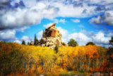 " Autumn At The Nautilus " Glass Print. taken in Vedauwoo Wyoming near the Nautilus and Potato Chip Rock. Beauty with fall in full swing.