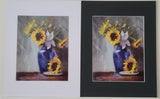 " Blue And Gold " Sunflowers In A Vase Matted Print