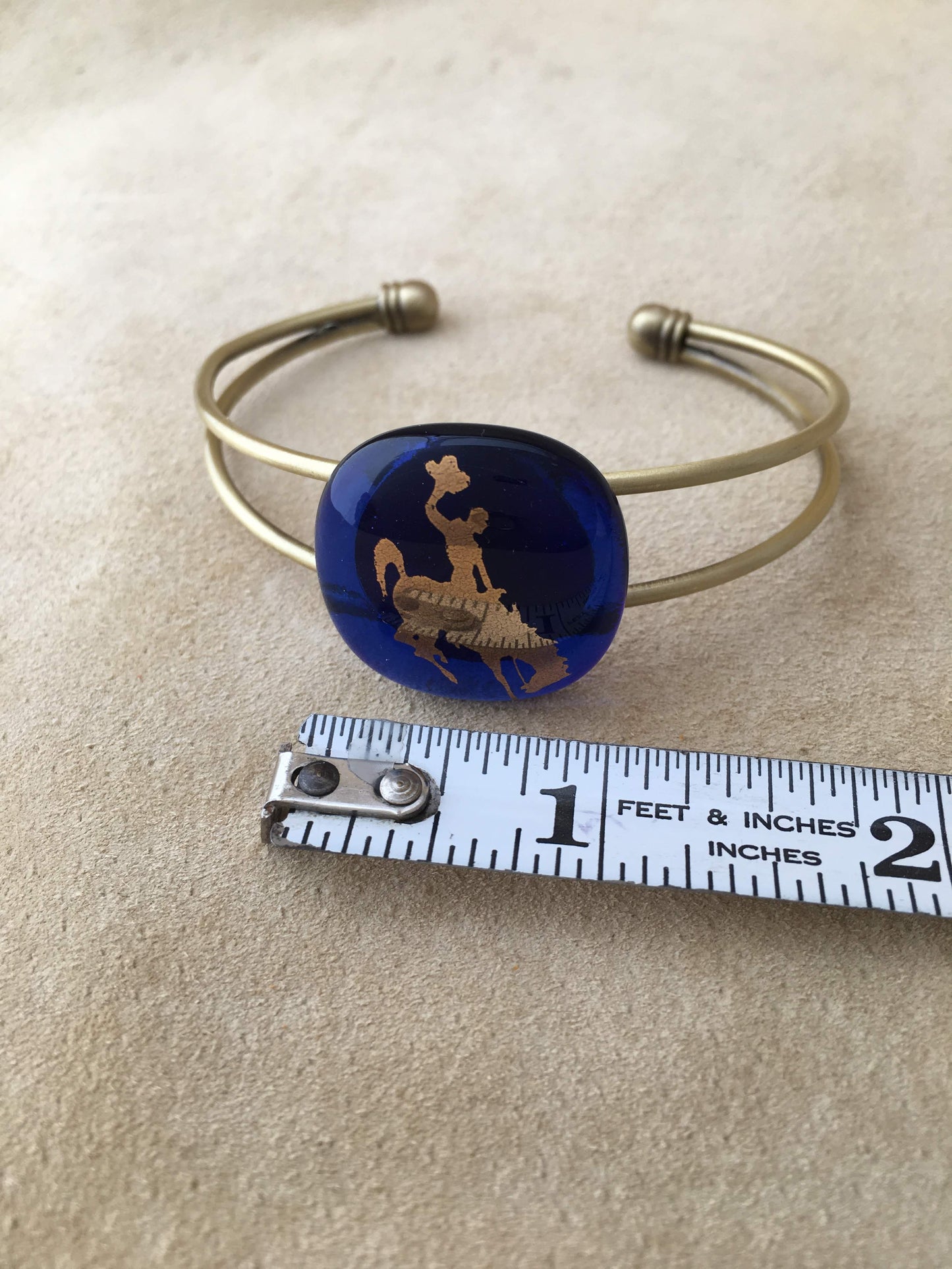 Cowgirl Blues Bucking Bronco Bracelet, Blue fused glass accent piece