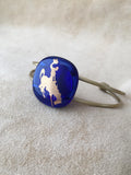 Cowgirl Blues Bucking Bronco Bracelet, Blue fused glass accent piece