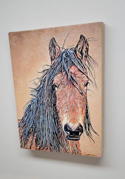 " Trinity, Wyoming Mustang " Wood Panel  Painting