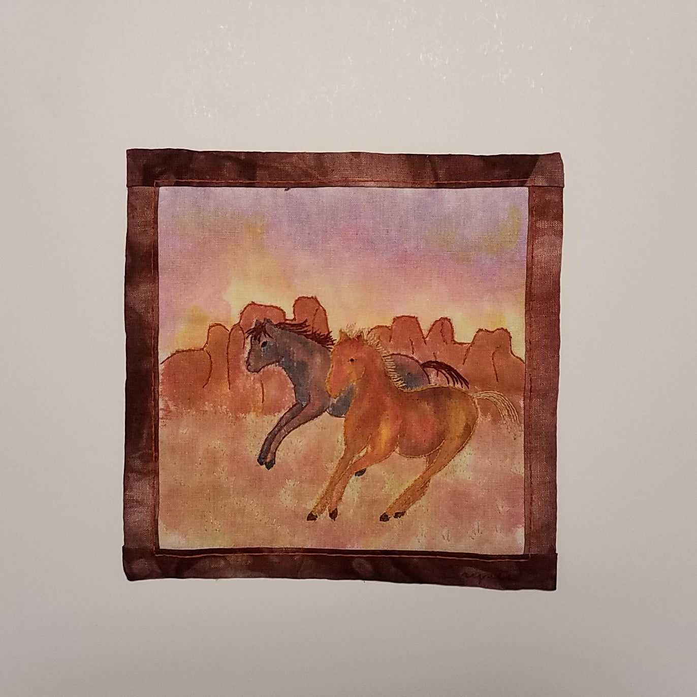 Hand Stitched Two Horses Wall Hanging