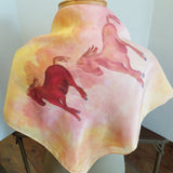hand painted and dyed silk shawl. horses running