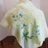 " Blue Flowers " Habotai Silk Shawl