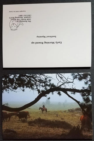 A Cowboy and his horse, moving cattle in the early morning. Photo greeting card, set of 4 with envelopes