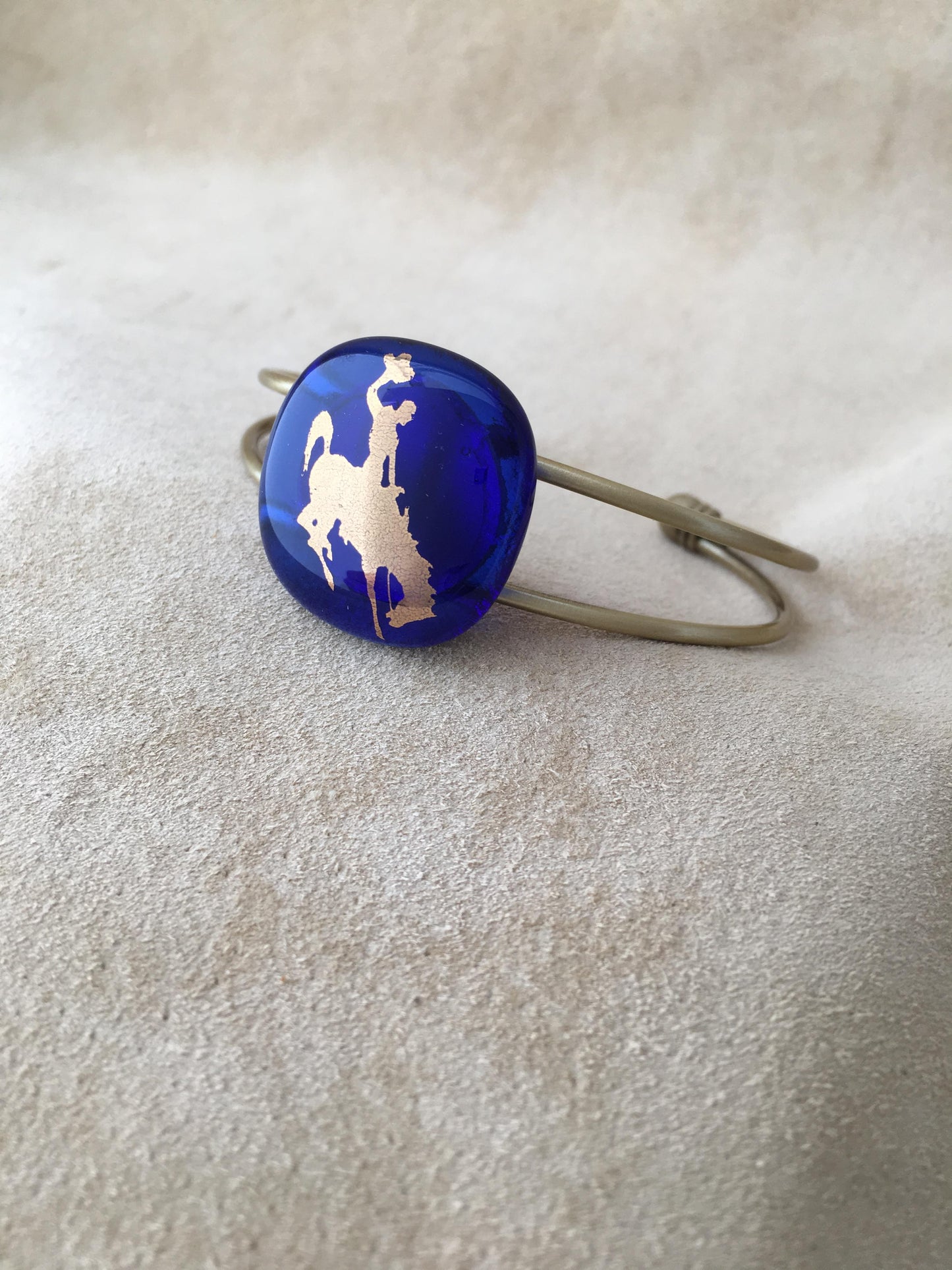 Cowgirl Blues Bucking Bronco Bracelet, Blue fused glass accent piece
