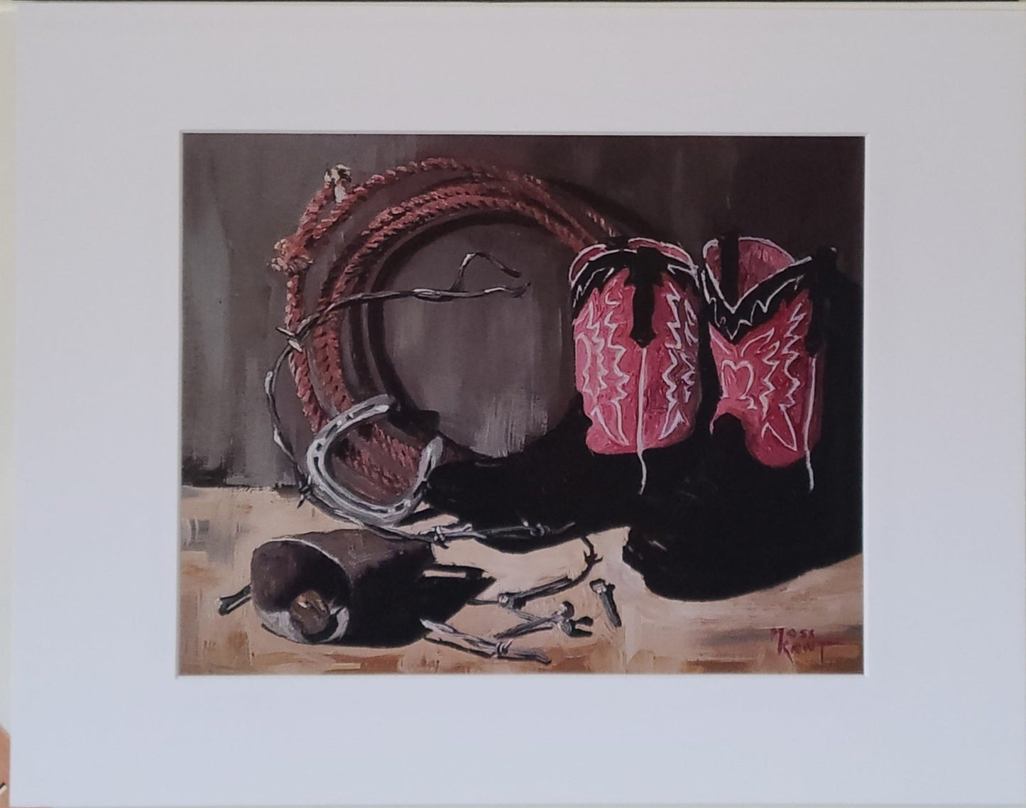 " Pink Cowgirl Boots " Matted Print