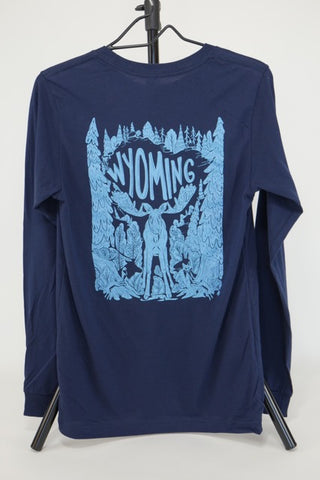 Wyoming Moose  Navy XX Large Long Sleeve  T Shirt