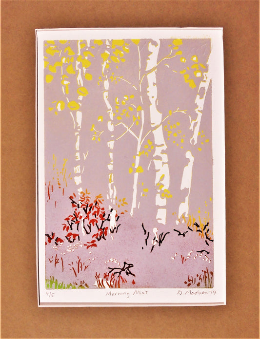 " Morning Mist"  Fall Aspen Trees Relief Print