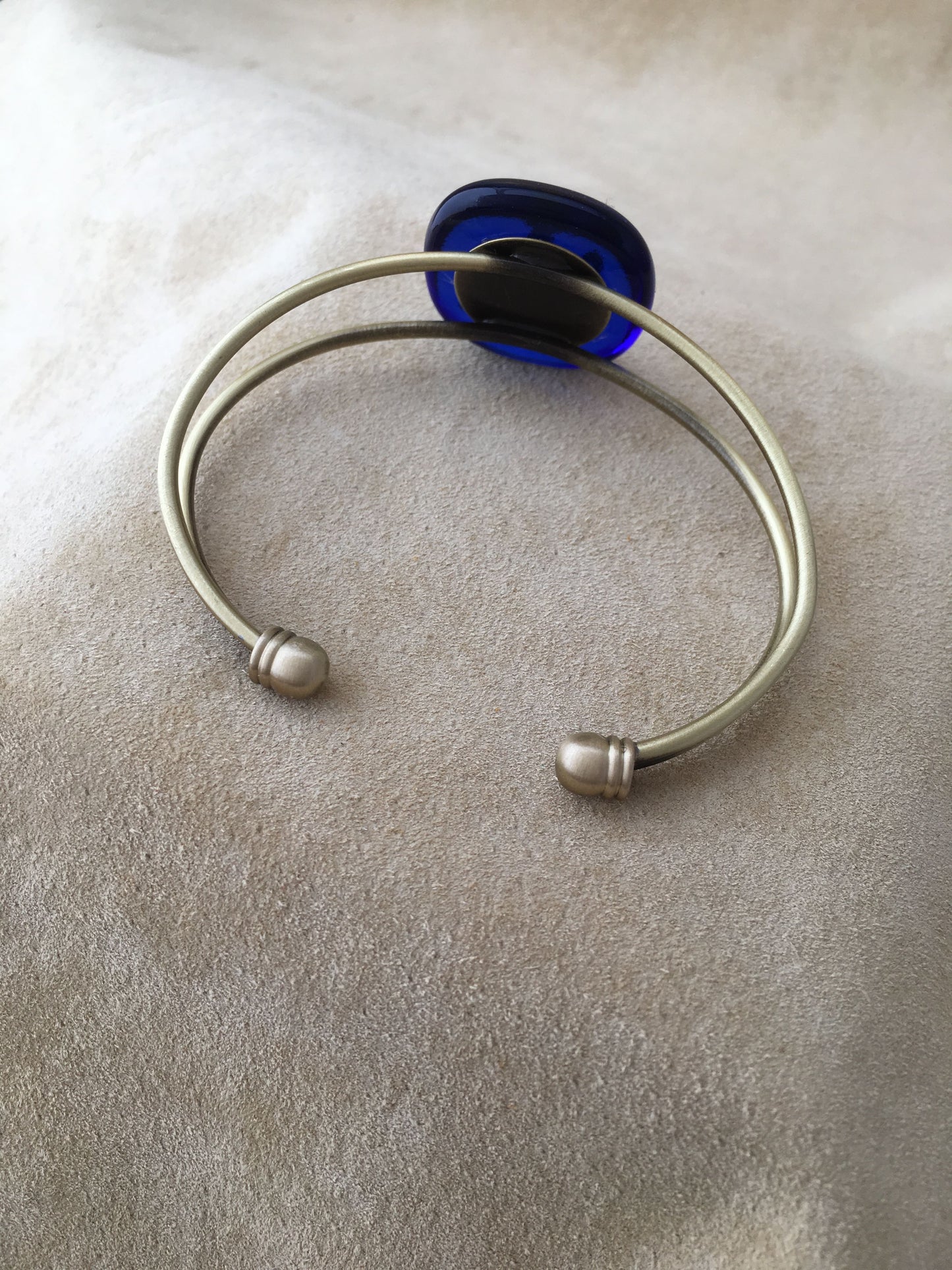 Cowgirl Blues Bucking Bronco Bracelet, Blue fused glass accent piece
