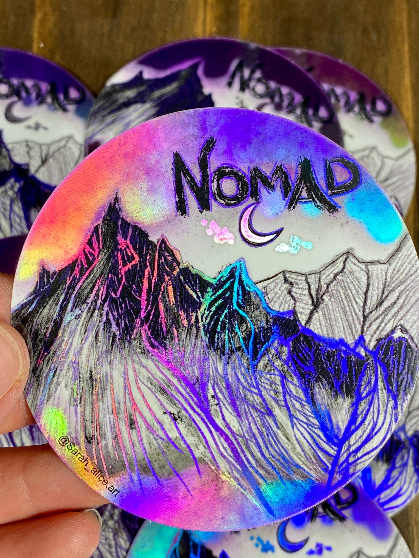 Large Holographic Purple " Nomad " Sticker