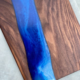 Walnut Wood /  Dark Blue River Resin Charcuterie Reversible Board