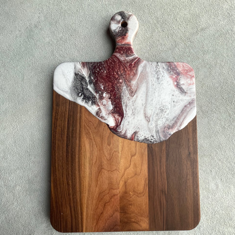 Artisan Walnut  Cheeseboard with Resin Art Handle and Accents