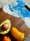 Artisan Walnut Cheese Board With Cutout, Blues Resin Art Handle