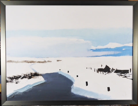 " Going By " Framed Original Oil Painting Artist: Jon Madsen  Original Oil  painting  Winter Road  House on the right side  24" long x 18" high original oil  25" long x 19" high framed  Framed  D-ring and wire on the back for hanging  Please note item is an original from the artist  From the artist:  Going By –  "A road passes a ruin, whose time has passed,  in the distance a storm is passing by"
