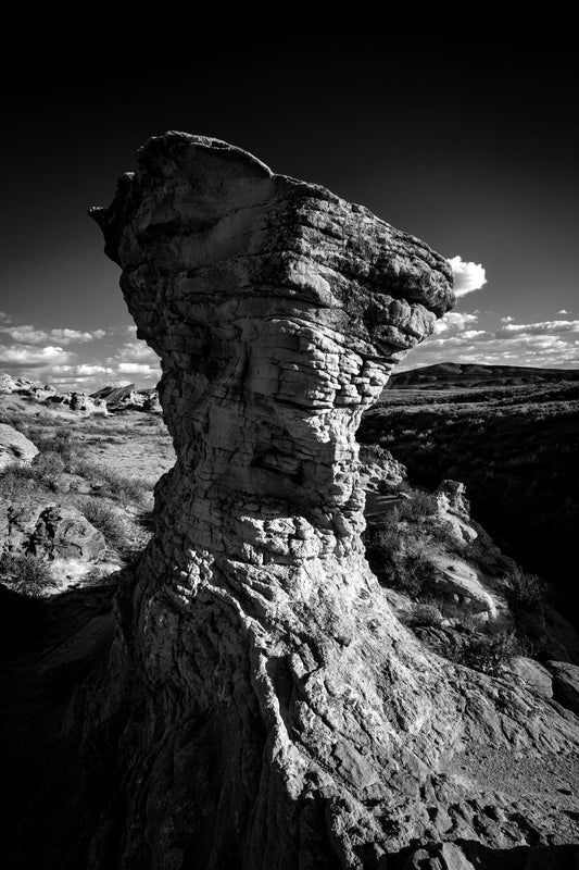 Black and white photo of a rock formation north of Sinclair Wyoming, in the middle of nowhere. framed 10x13.