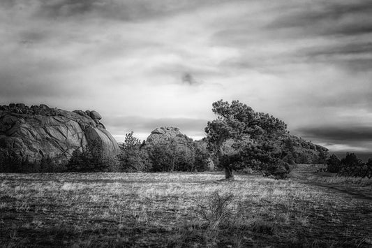 Black and white photo of Vedauwoo Wyoming. Printed on metal