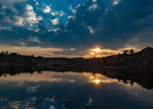 sunset on the water at North Crow reservoir in Curt Gowdy State Park near Laramie Wyoming. blank card with envelope