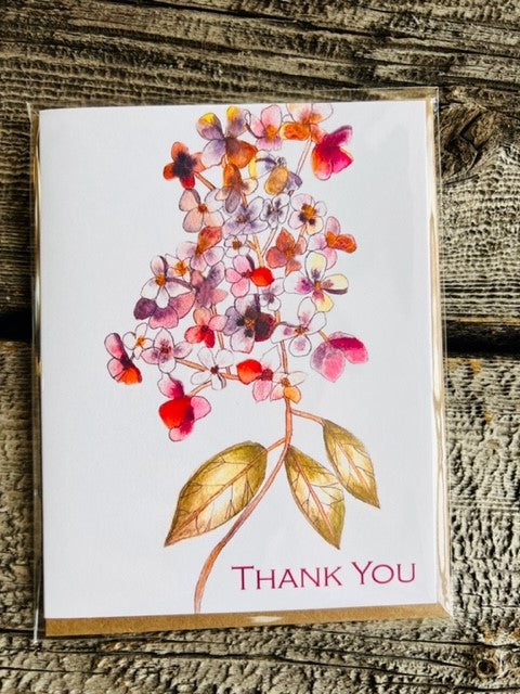 Hydrengia " Thank You " Watercolor Greeting Card
