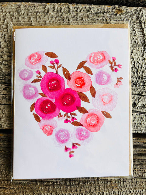 Pink Rose Heart Watercolor Greeting Card