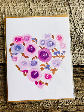 Purple Rose Heart Watercolor Greeting Card