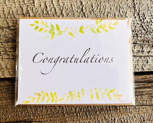 Congratulations With Green Leaves Greeting Card