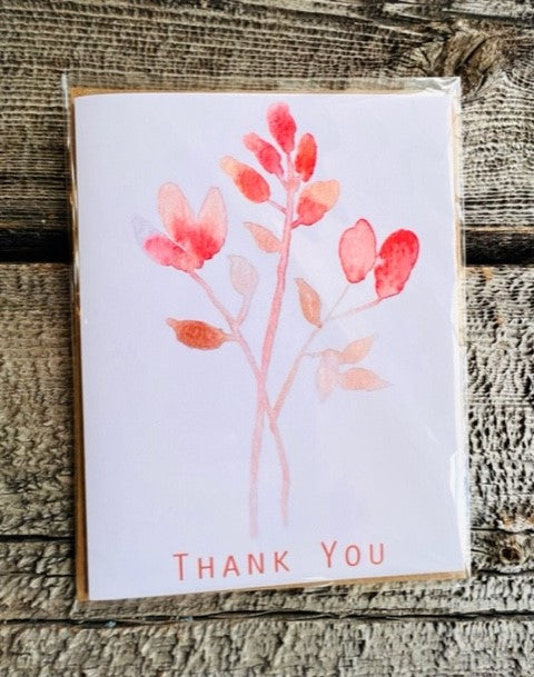 " Thank You " Orange Floral Watercolor Greeting Card
