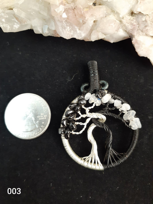 Moonstone Onyx Tree Wire  Wrapped Pendant