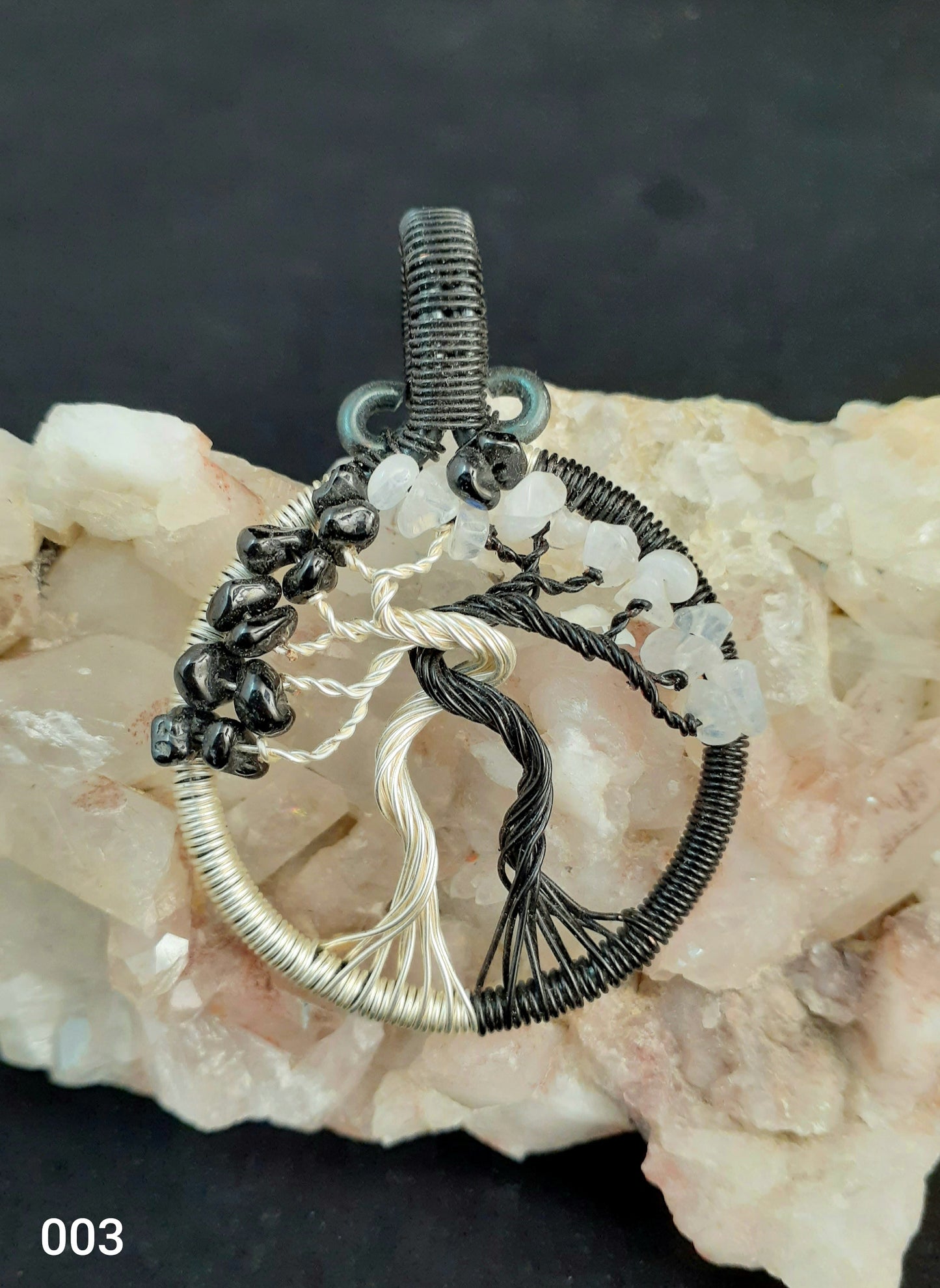 Moonstone Onyx Tree Wire  Wrapped Pendant