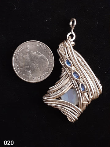 Wired Wrapped Abstract Raw Moonstone with Swarovski Blue Crystals