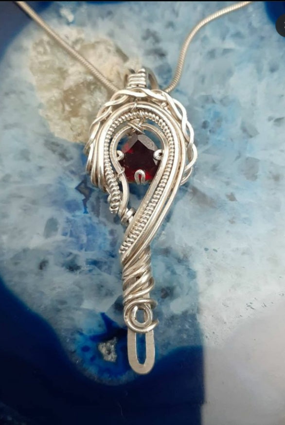Garnet In Sterling Silver Necklace