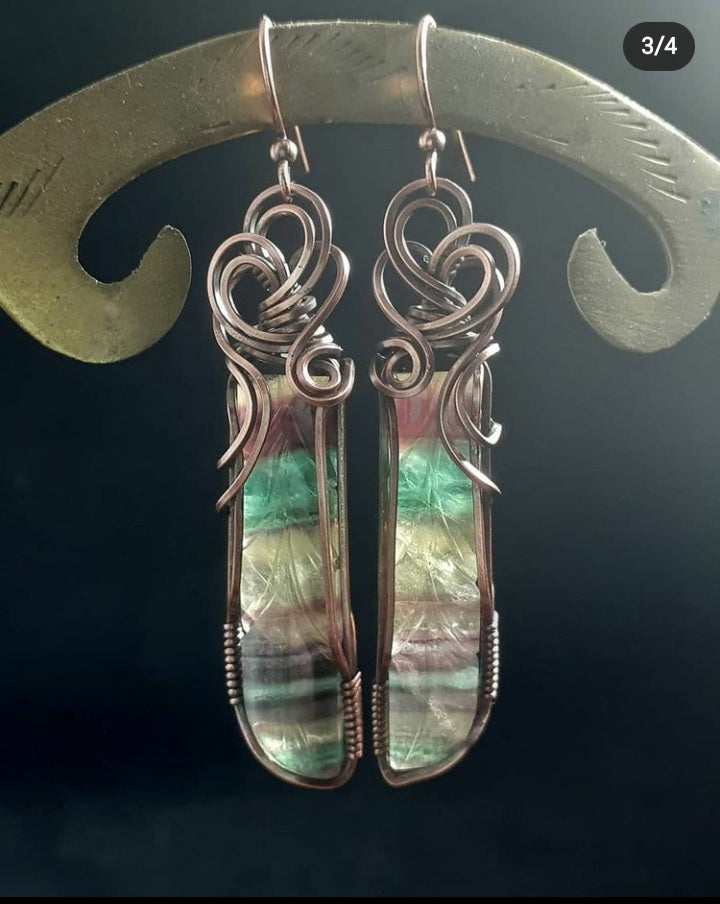 Rainbow Flourite Copper earrings