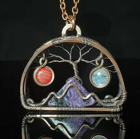 Tree Of Life Mountain Scene Dome Pendent