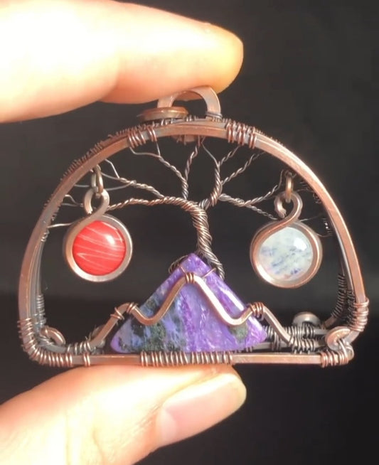Necklace - Tree Of Life Mountain Scene Dome Pendent