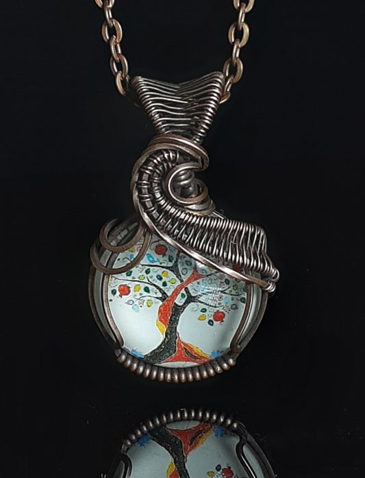 Double Tree of Life Wrapped Wire Pendant