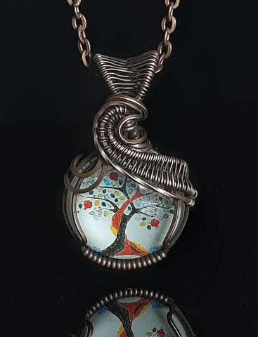 Double Tree of Life Wrapped Wire Pendant