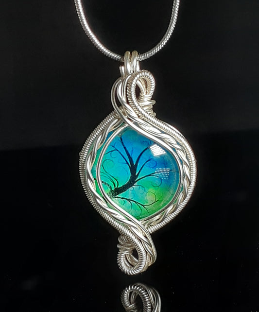 Silver Blue Tree of Life Pendant