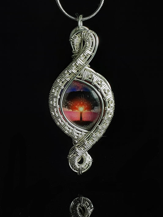 Silver Sunset Tree of Life Pendant